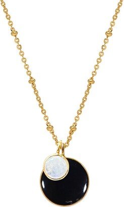 Mirabelle Jewellery Duo Ying Yang Black Onyx & Moonstone Pendant On Long Satellite Chain