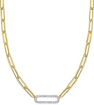 CZ Paper Clip Link Necklace in 18kt Gold Over Sterling