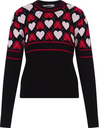 Black Sweater With 'active Hearts' Motif