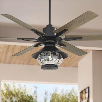 Casa Vieja 60 Expedition Modern Outdoor Ceiling Fan with Led Light Remote Control Matte Black Oak Wood Lantern Shade Damp Rated for Patio Exterior Ho