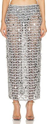 Embroidered Slip Skirt in Metallic Silver