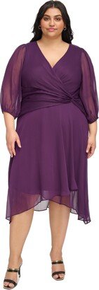 Plus Size Balloon-Sleeve Twist-Front Dress