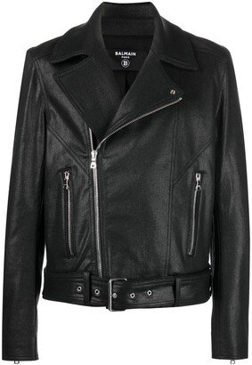 Coated Denim Biker Jacket