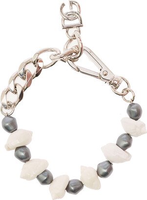 Silver-colored Bracelet With Shell And Logo Charm In Brass Woman