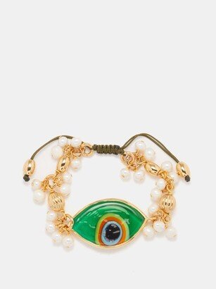 Evil Eye Charm, Pearl & 24kt Gold-plated Bracelet