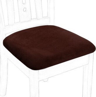 PiccoCasa Stretchable Velvet Cushion Chair Seat Slipcovers with Ties 4 Pcs Coffee 18 x 18(L*W)