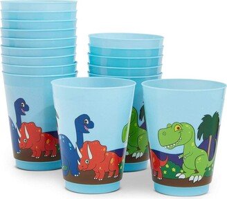 Blue Panda 16 Packs Plastic 16 oz Party Cups, Dinosaur Reusable Tumblers for Kids Boys Birthday, Blue