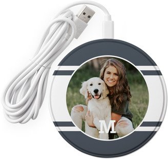 Wireless Phone Chargers: Contemporary Stripe Monogram Wireless Phone Charger, Gray