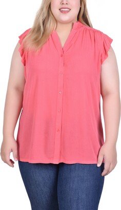 Plus Size Short Flutter Sleeve Crepon Blouse