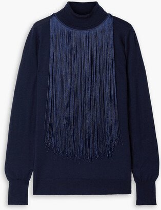 Fringed merino wool turtleneck sweater