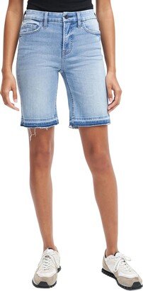 Womens Denim Raw Hem Bermuda Shorts-AA