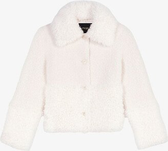 Womens Blanc Wide-collar Contrasting-texture Faux-fur Coat