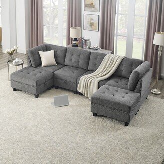 RASOO Chenille U-Shape Modular Sectional Sofa with Bonus Storage