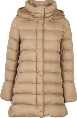 Long down jacket with faux fur collar