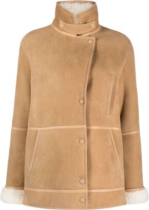 Shearling-Trim Press-Stud Jacket