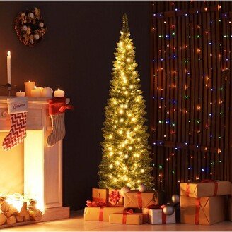 6 FT Pre-Lit Pencil Christmas Tree with 180 LED Lights & 390 Branch Tips Party