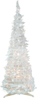 Northlight 6' Pre-Lit White Tinsel Pop-Up Artificial Christmas Tree Clear Lights