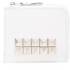 Studded Leather Zip Wallet in White