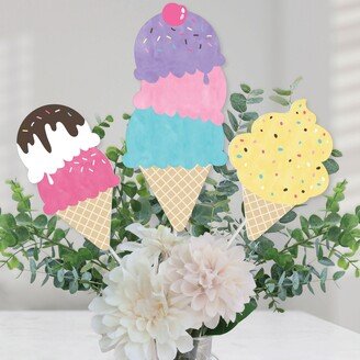 Big Dot Of Happiness Scoop Up the Fun - Ice Cream - Centerpiece Sticks - Table Toppers - Set of 15