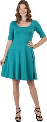 24seven Comfort Apparel Womens A Line Knee Length Elbow Length Sleeve Dress-JADE-M