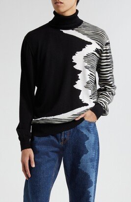 Intarsia Wave Space Dye Wool Turtleneck Sweater