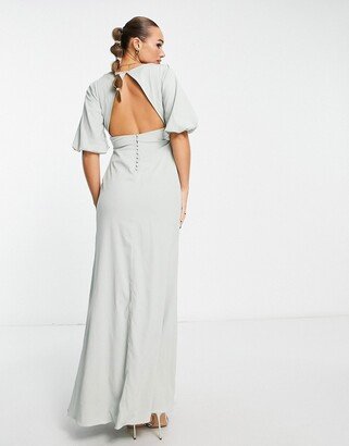 Bridesmaid mid sleeve open back maxi dress in sage green