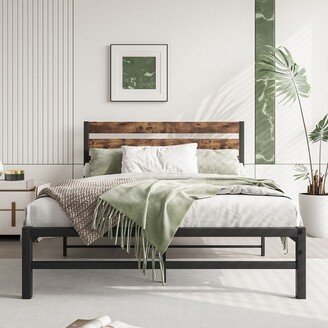 TiramisuBest Rustic BrownPlatform Bed, No Box Spring Needed Frame with Rustic Vintage Bed