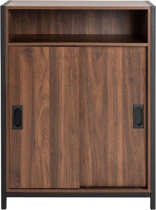 32 Wooden Metal Floor Cabinet with Double Sliding Doors Natural