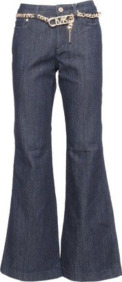 Stretch Belted Flared Jeans-AA