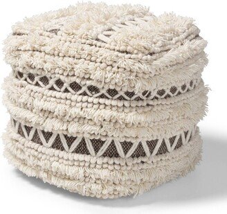 Vesey Handwoven Wool Moroccan Inspired Pouf Ottoman Beige/Brown