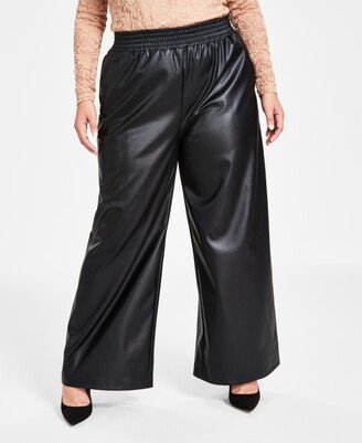 Plus Size Faux-Leather Wide-Leg Pants, Created for Macy's