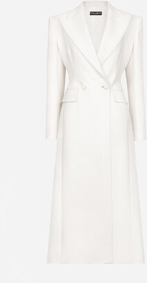 Long double-breasted wool cady coat