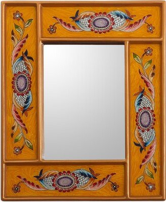 Handmade Sophisticated Saffron Reverse-Painted Glass Wall Mirror