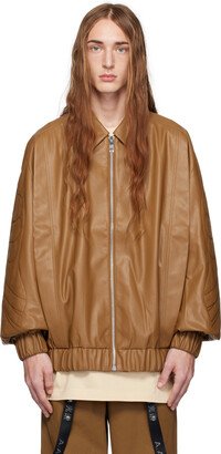Brown Coasted Faux-Leather Bomber Jacket