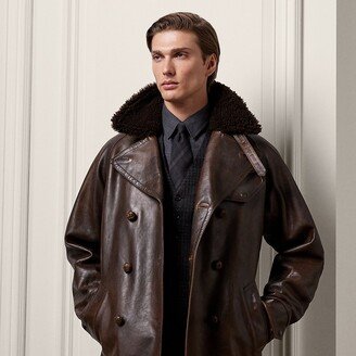 Ralph Lauren Shearling-Collar Leather Belted Jacket