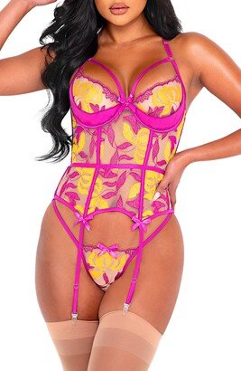 Orchid Mango Embroidered Underwire Basque & Thong Set