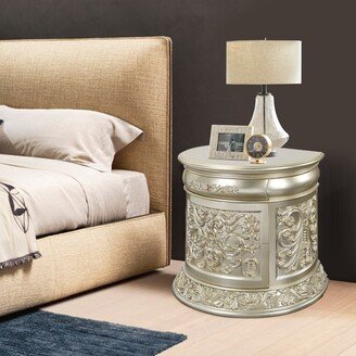 Isa 32 Inch Classic Nightstand, 2 Drawers, Ornate Carvings, Wood, Gold