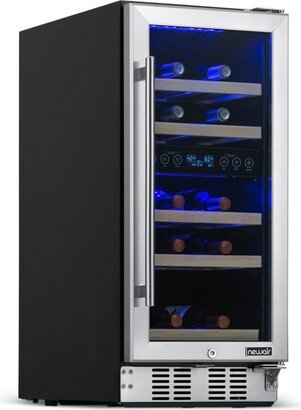 15 Built-in 29 Bottle Dual Zone Compressor Wine Fridge, Quiet Operation with Beech Wood Shelves and Recessed Kickplate-AB