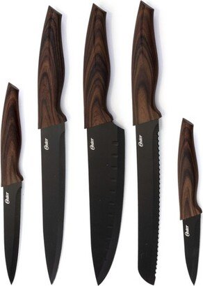 Godfrey 5 Piece Stainless Steel Black Cutlery Set with Wood Print Handles