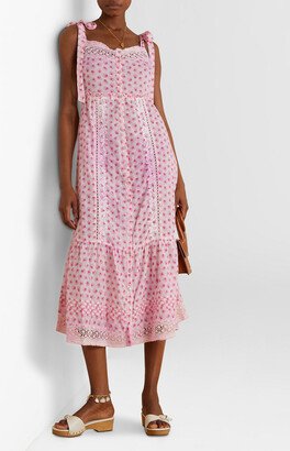 Carlyle lace-trimmed embroidered floral-print cotton-voile midi dress