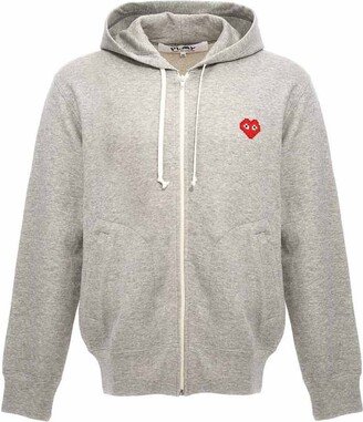 X Invader Heart Logo Embroidered Zip-Up Hoodie