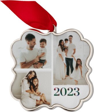 Keepsake Ornaments: Artful Plaid Year Keepsake Ornament, White, Scalloped