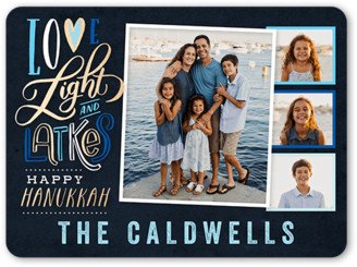 Hanukkah Cards: Light And Latkes Hanukkah Card, Blue, 6X8, Hanukkah, Matte, Signature Smooth Cardstock, Rounded