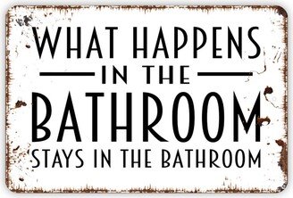 What Happens in The Bathroom Stays Sign, Funny Guest Bath Farmhouse Metal Contemporary Modern Wall Sign