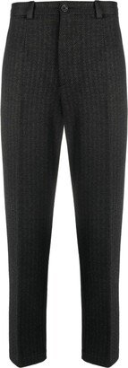 Herringbone-Pattern Tapered Trousers