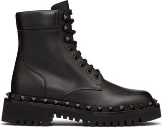 Rockstud-embellished leather combat boots