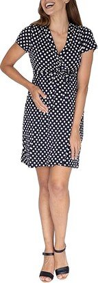 Maternity Nursing Wrap Dress in Polka Dots (Black) Women's Clothing