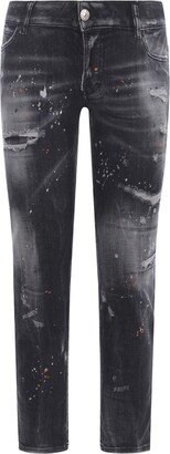 Paint Splatter Effect Cropped Jeans