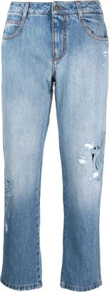 Guipure-Lace Cropped Jeans