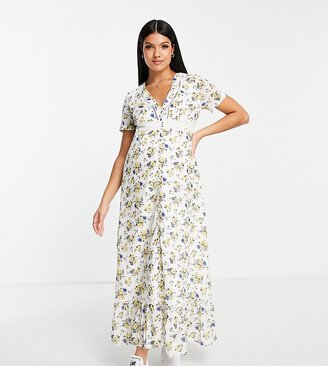 ASOS DESIGN Maternity lace insert button up maxi tea dress in floral print